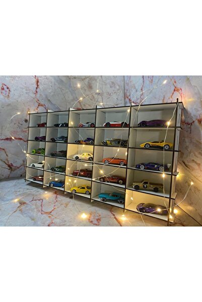 ReFason Desing Ahşap Araba Rafı 25'li Beyaz Renk (Hotwheels ve Matcbox Arabaları Için Uygundur)