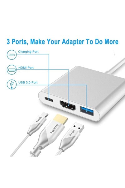 BASTORE Usb 3.1 Type-c To Hdmi Usb 3.0 Port Usb C Şarj Çevirici Adaptör - Type-c Mhl Kablo