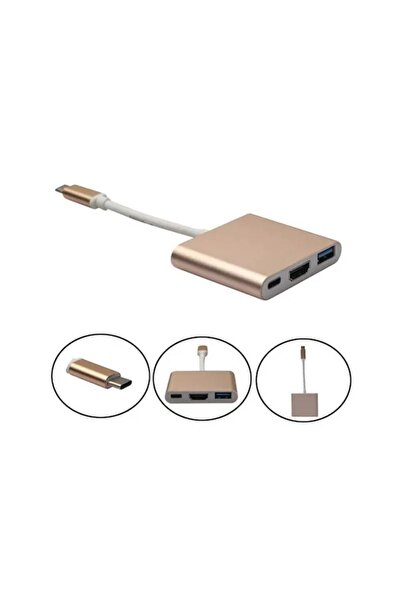 BASTORE Apple Macbook USB 3.1 Type-C to HDMI + USB 3.0 Çevirici Dönüştürücü K...