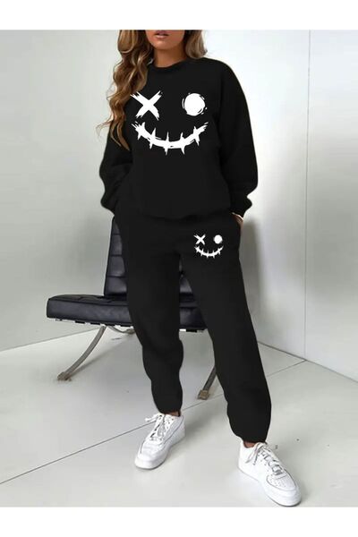 MODAVİBE Plus Size Relaxed Fit - Σετ γυναικεία φόρμα με στάμπα μεσαίου μεγέθους