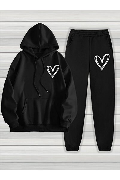 MODAVİBE Σετ Άνετης Φόρμας με Κουκούλα σε Μεγάλο Μέγεθος - Μεσαίο Μέγεθος