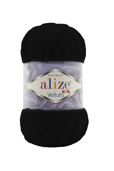Alize Velluto 60 Μαύρη κουβέρτα με νήματα γιλέκο ζακέτα πουλόβερ κασκόλ Beanie πλεκτό νήμα
