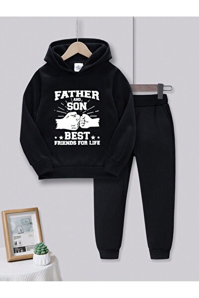 MODAVİBE Baskılı Çocuk Kapşonlu Eşofman Takımı - Spor ve Günlük Giyim İçin Ra...