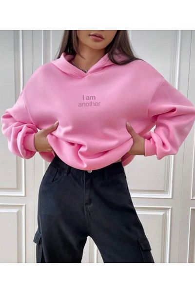 BYMEER I am Another Printed Pink Oversize φούτερ με κουκούλα