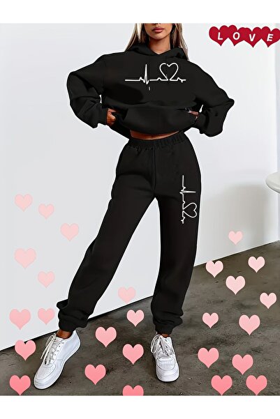 MODAVİBE Σετ Άνετης Φόρμας με Κουκούλα σε Μεγάλο Μέγεθος - Μεσαίο Μέγεθος