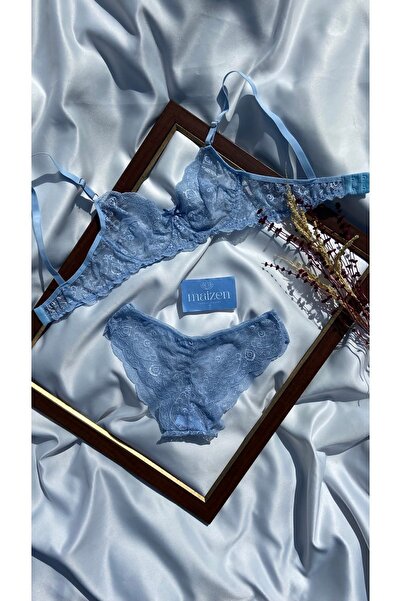 MAİZEN Set sutien cu sârmă din dantelă albastră