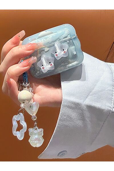 KVK PRİVACY Pro 2. nesil uyumlu Premium Mavi Yıldız Işıltılı Kulaklık Kılıfı