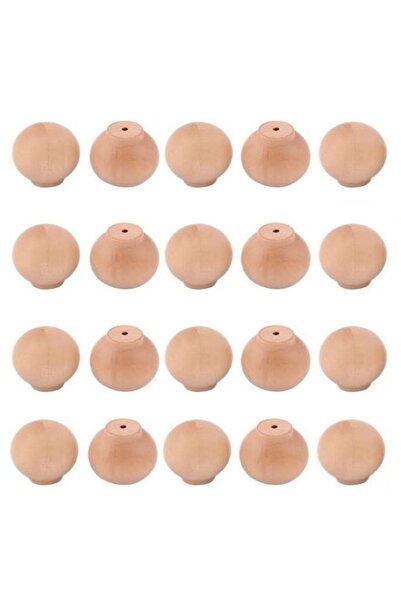 kralkulp 20 Adet Ham Ahşap Top Kulp Ahşap Yuvarlak Kulp
