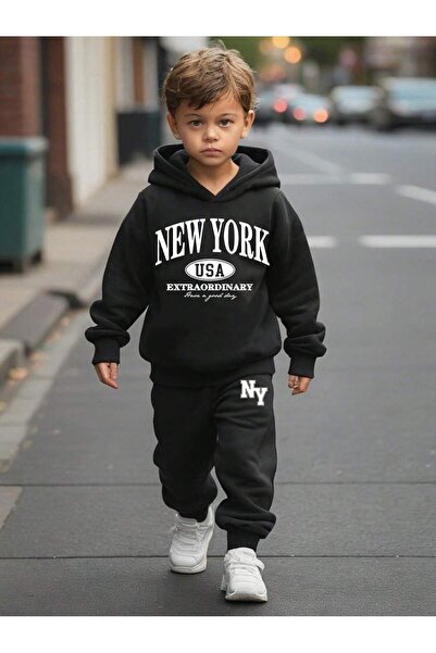 MODAVİBE Set de trening pentru copii cu imprimeu cu glugă - Îmbrăcăminte spor...