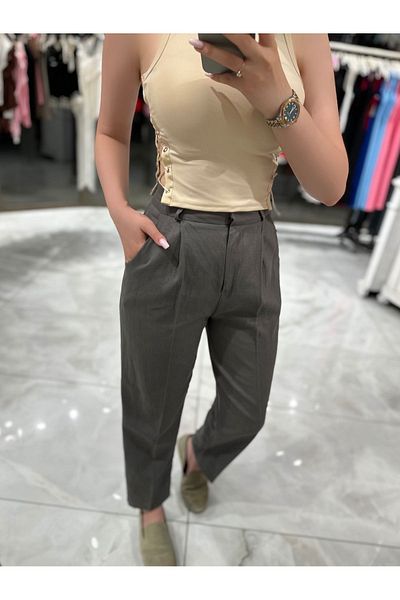 missswans High Waist Levin Linen Trousers - Khaki