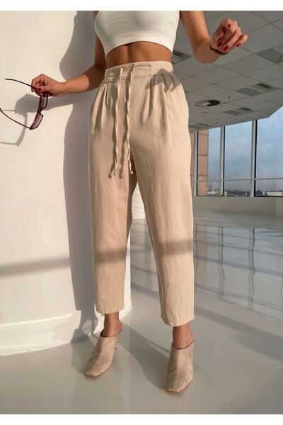 Nisa Luxury Boutique Linen Trousers - Elastic Waist Design