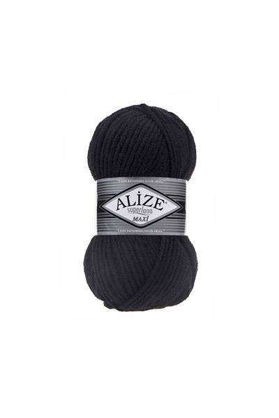 Alize Superlana Maxi 5 Pieces Μαύρο Χρώμα Πλεξούδα Σχοινί Κωδικός χρώματος: 60