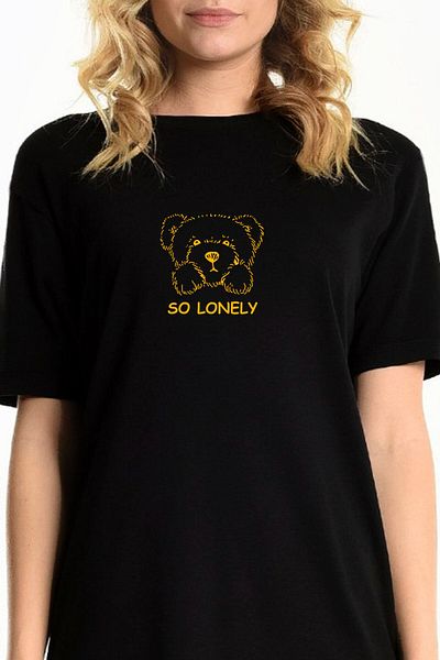 ROCKANDROLL Lone Teddy Black Short Sleeve Combed Cotton Women's T-Shirt Dress