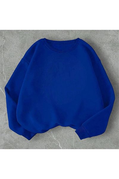 Butik Λευκό φούτερ με 3 κλωστές Navy Blue Unisex Crew Neck