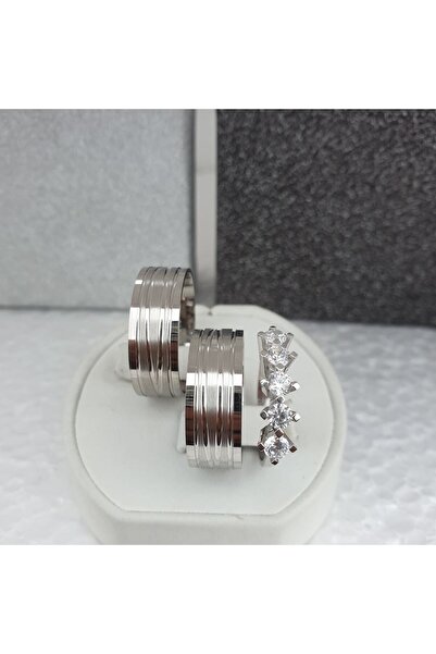 Gri Gümüş 925 Ayar Iç Içe Su Yolu Modeli Gümüş Alyans