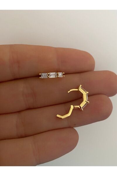 Arescollection Cerrahi Çelik Baget Zirkon Taşlı Tragus Helix Kıkırdak Kulak Memesi Uyumlu Piercing Küpe