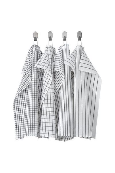 IKEA Rınnıg Kuchyňská utěrka na sušení 4 kusy Bílá Tmavě šedá 45x60 Cm 100% bavlna