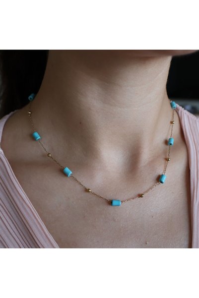 leargia Turquoise Stone Steel Chain Necklace