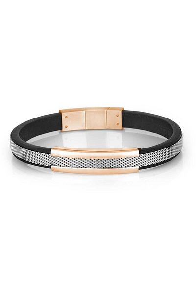 Daniel Klein Dkj.6.2156.2 Rose - Black Genuine Leather Men's Steel Bracelet