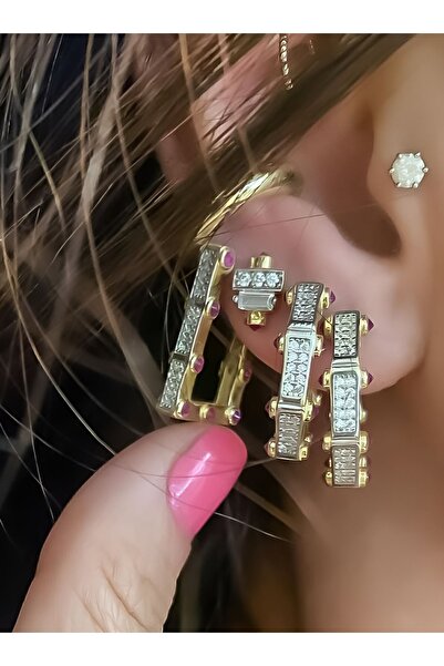 Niceboutique Pembe Taşlı Halka Çelik Serenay Küpe