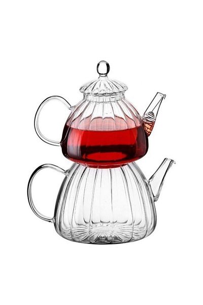 TEKBİR PORSELEN Large Glass Borosilicate Teapot Set