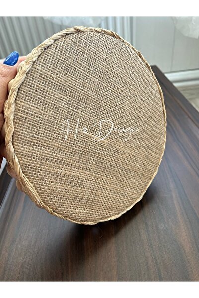 H2 Design Double Layer Wooden Beaded Natural Raffia Tray 19 cm