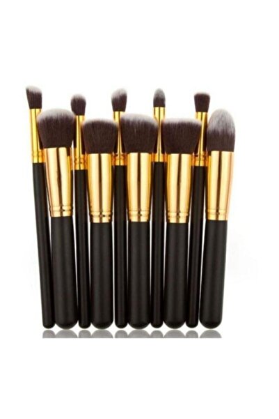 Jinlun مجموعة من 10 فرش مكياج احترافية ناعمة لمستحضرات التجميل بمقبض خشبي أسود