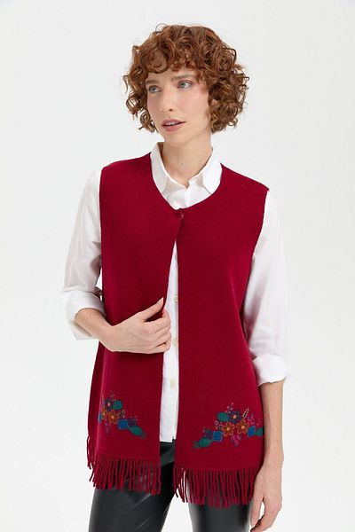 Desen Triko Women's Embroidered Wool Vest with Skirt - Zero Collar V.cavity