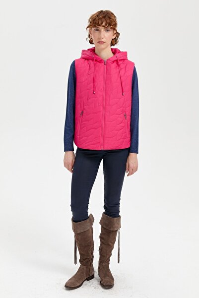 Desen Triko Жіночий жилет з капюшоном і малюнком у вигляді листя фуксії