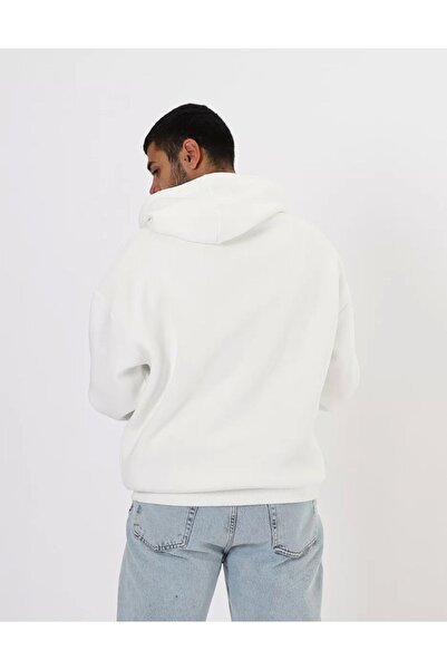 Sekizbiraltı Basic White Oversize Unisex φούτερ με κουκούλα
