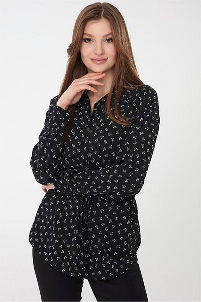 Desen Triko Cămașă de buzunar cu model cu fundă de damă, neagră