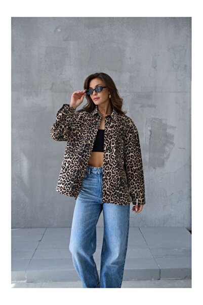 Elif Özbey Butik Πουκάμισο Gabardine - Λεοπάρ Λεπτομέρεια και πλένεται