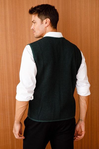 Desen Triko Men's Pique Woven Knitwear Vest with Zipper Pockets Green