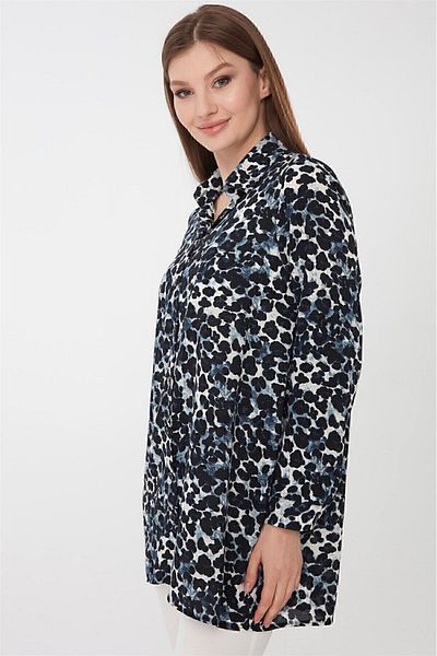 Desen Triko Cămașă de damă cu imprimeu leopard Indigo