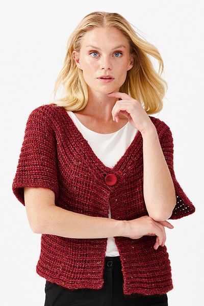 Desen Triko Women's V-Neck Single Button Short Vest V.red