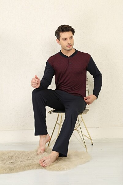 meynur moda Jakarlı Erkek Pijama Takımı % 100 Pamuklu Penye Hermevsim Giyilir