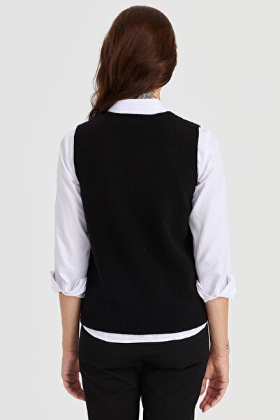 Desen Triko Pulover de lână cu legături cu gât în față pentru femei, negru