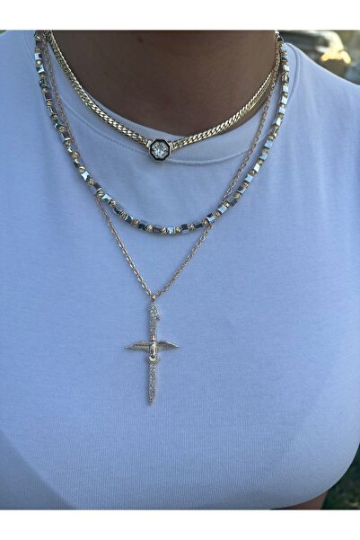 Brillo Serenay Leyla 3lü Kolye(ince hasır,küp dorika kolye,elifin ankası zirkon taşlı) Kolye Seti