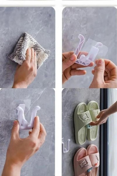 Generic Brand 2Pcs Adhesive Cottage Door Bathroom Slippers Hanging Shoe Hanger Holder Drying Rack
