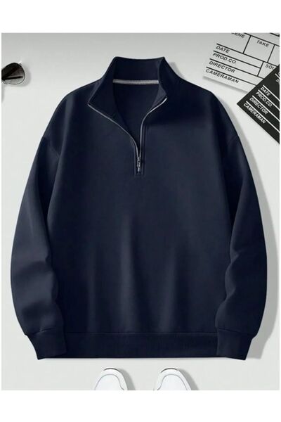 pandy الأزرق الداكن الوقوف الرقبة نصف سستة البلوز البلوز