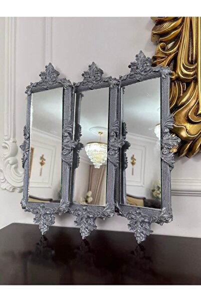 busraconcept Gümüş Modern 3 Lü Ayna 46cm