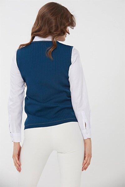 Desen Triko Γυναικείο πλεκτό αμάνικο μπλουζάκι Indigo