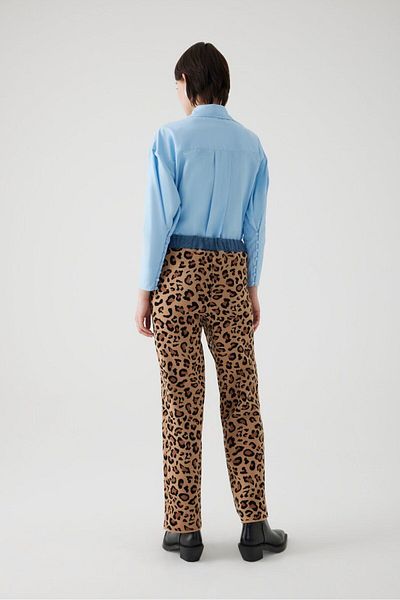 Exquise Leopard Patterned High Waist Denim Knitwear Trousers - Elastic Waist