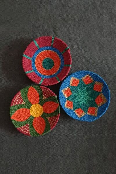 Sarmal Design Duvar Tabağı Seti , Afrikan Duvar Tabakları, Hasır Duvar Tabakları