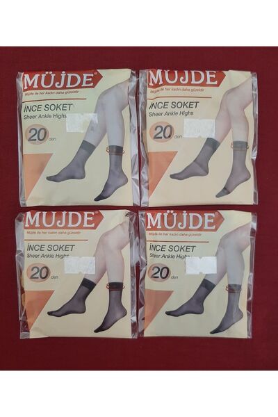 Müjde Kadın 20 Den Ince Mat Soket Çorap 4'lü Paket Ten, Siyah, Sahra