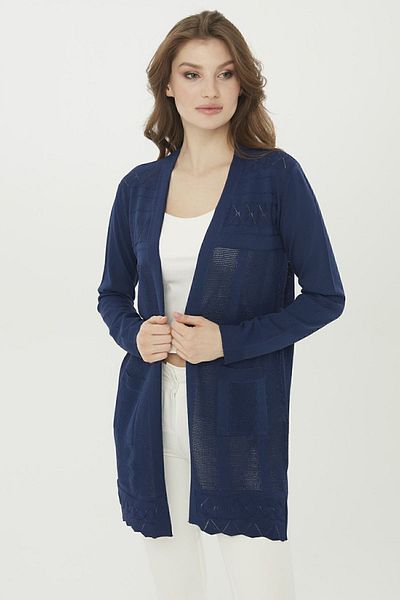 Desen Triko Tricotaj de damă Cardigan lung cu ac de culoare bleumarin