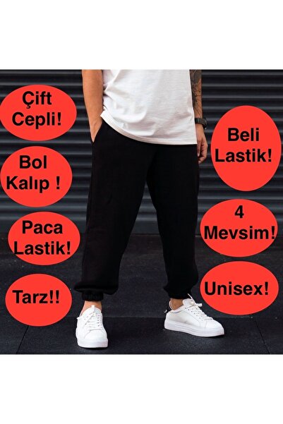 yx yustex sport Pantaloni de trening negri, cu croială lejeră și picior elastic