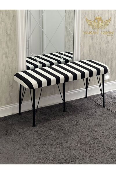 BY HAKAN AŞKIN Siyah Metal Ayaklı Puf & Bench Zebra Siyah beyaz