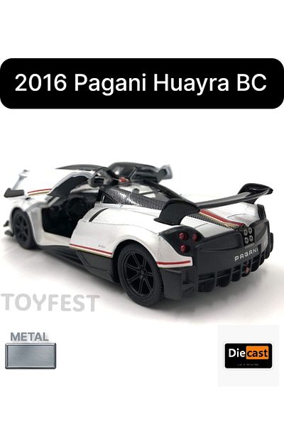 TOYFEST 2016 Pagani Huayra Bc Pull Drop Die - نموذج سيارة معدني مصبوب بأبواب قابلة للفتح - أبيض 12.5 سم