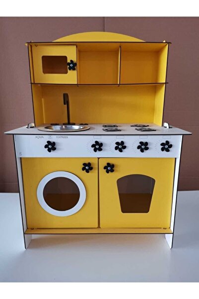 bahadır grup Montessori Eğitici Ahşap Çocuk Oyuncak Mutfak Dolabı Sarı 3 Mm 8...